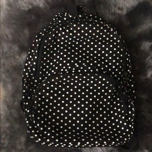 Black and white polka dot backpack